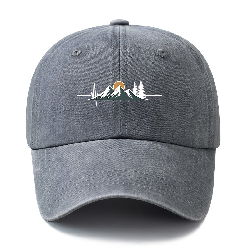 Unisex Fashion All-Match Printed Radio Wave Mountain Peak Baseball Cap, Classic Retro Washed Outdoor Lightweight Curved Brim Hat, Trucker Cap, Suitable for Outdoor Vacation Travel Camping And Casual Occasions, Holiday Party Hip-Hop Hat