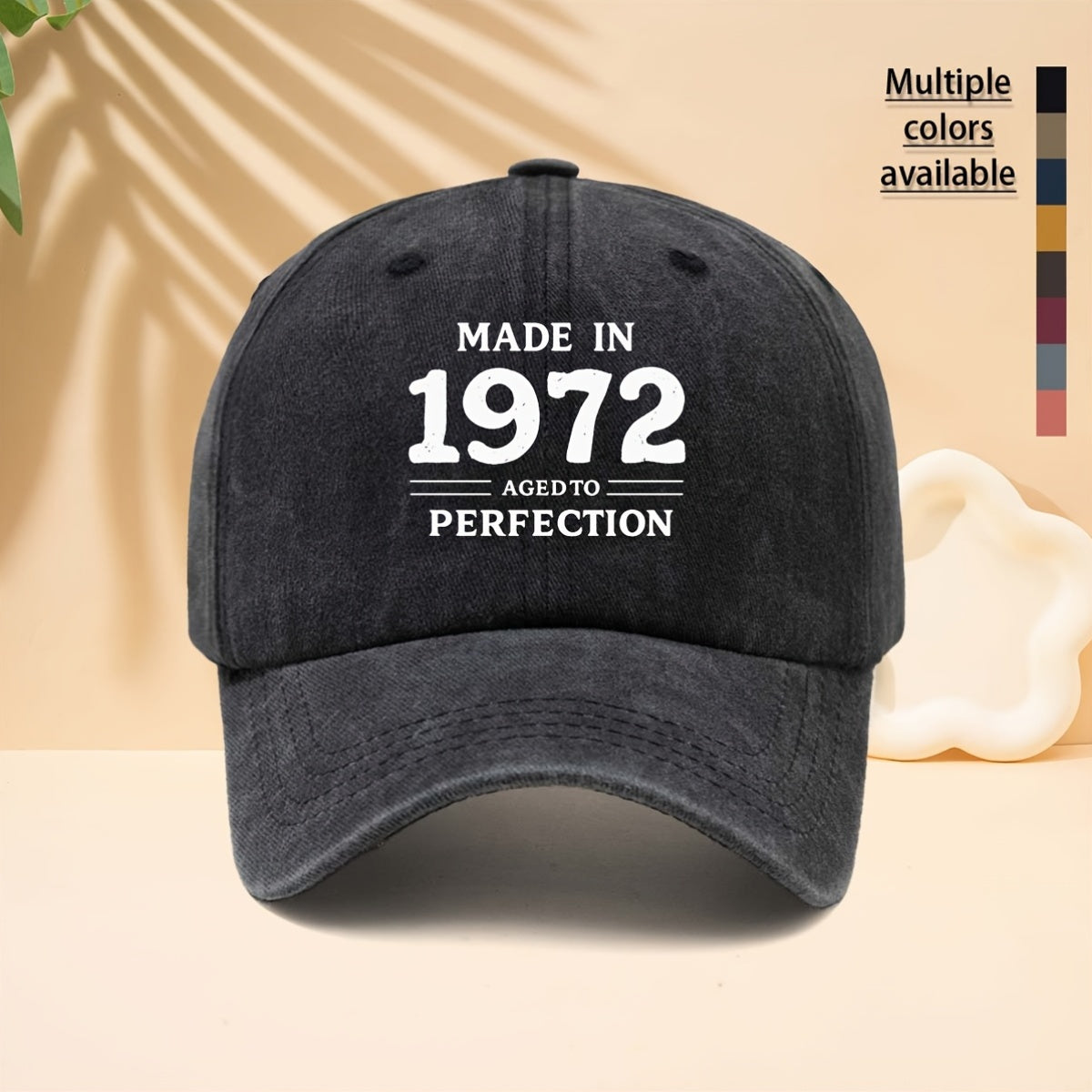 A Printed White Letter And Number 1972 Pattern Baseball Cap, Unisex Couple Style, Casual Hat for Check-Ins And Photos, Curved Brim, Washed And Distressed Duckbill Cap