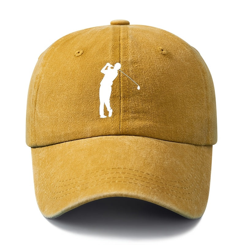 A Unisex Fashionable and Versatile Printed Golf Swing Baseball Cap, Classic Vintage Washed Outdoor Lightweight Curved-brim Hat, Trucker Baseball Cap, Suitable for Outdoor Vacations, Travel, Camping, and Other Casual Occasions, Holiday Party Hip-hop