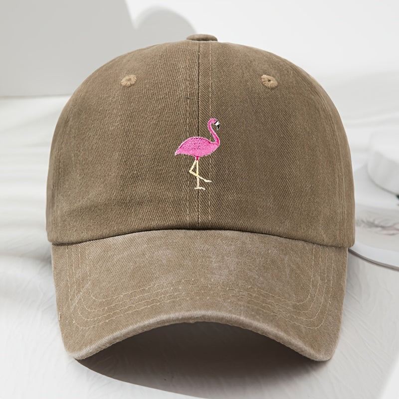 Unisex Embroidered Flamingo Soft Top Baseball Cap, Vintage Men'S Hat, Women'S Fashion Outdoor Cap with Adjustable Circumference, Suitable for Outdoor Sports, Fishing, Hiking, And Camping