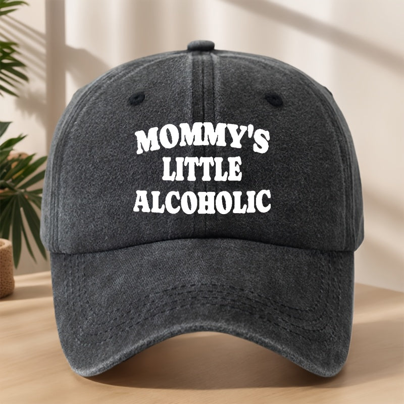 MOMMY's LITTLE ALCOHOLIC High-Quality Printed Baseball Cap, Classic Washed Distressed Vintage Curved Brim Hat for Outdoor Leisure, Sports, Running, Mountaineering, Camping, Fishing. Soft, Comfortable, Sweat-Absorbent, Breathable Duckbill Cap.  Street