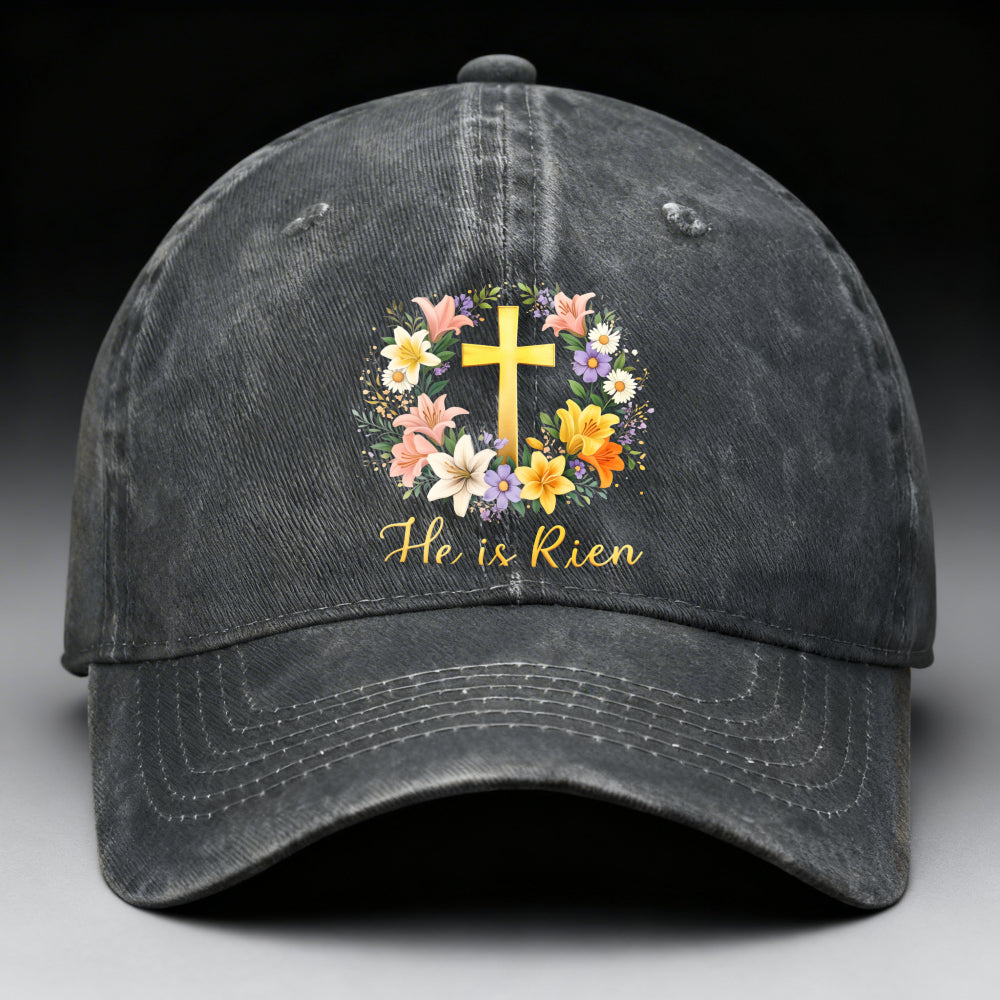 Unisex Baseball Cap, "He Is Risen" Christian Baseball Cap, Adorned with Wildflowers And Scripture - Adjustable, Breathable, Vintage Religious Cap, Suitable for Church, Easter Gift, Everyday Wear, Machine Washable, All-Season Casual Hat