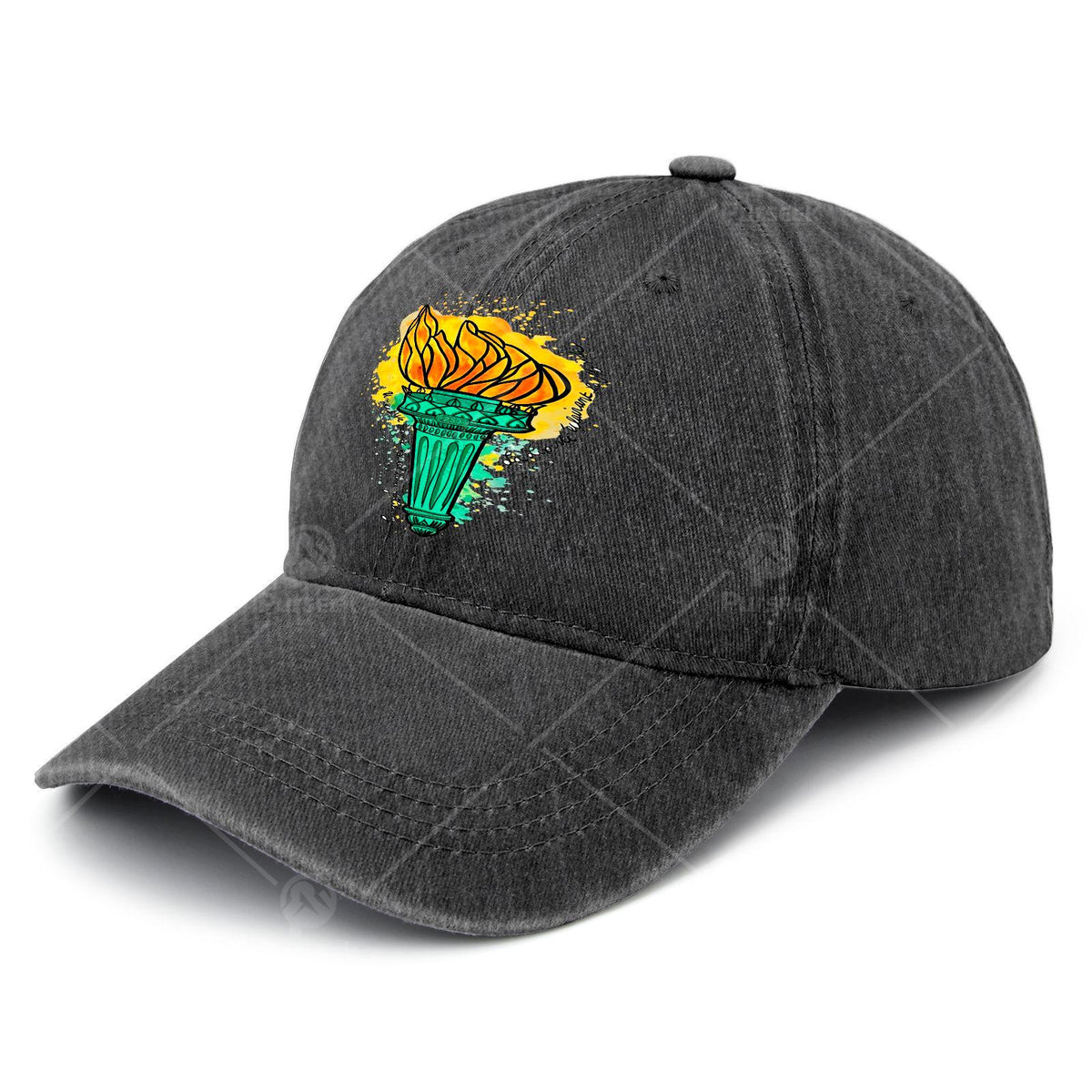 Fire of Liberty USA 250 French Retro Baseball Cap - Vintage Statue of Liberty Torch Print, Unisex Soft Washed Cap with Full Torch, Machine Washable Suitable for Christmas, 4th of, Games, Round-Top Curved Brim for Men & Women