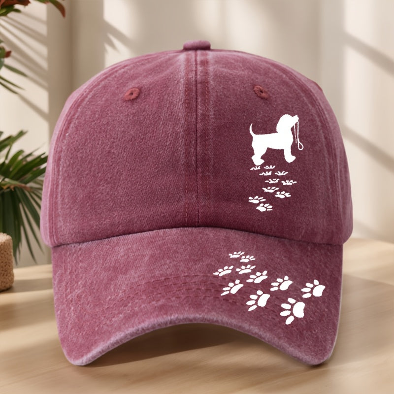 Vintage Washed Distressed Duckbill Baseball Cap with Dog Paw Print - Soft Breathable Sweat-Absorbent Suitable for Outdoor,, Camping, Fishing, Streetwear Hat - Classic Retro for Sports & Hip-Hop Style