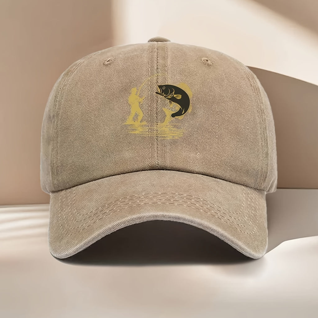 Fishing-Themed Baseball Cap with Curved Brim & Suitable for All- Wear - Sporty Outdoor Hat for Fishing Trips, Daily Use, Parties - Print, Comfortable for Casual and Formal Occasions (No Revision Request)