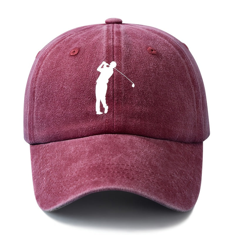 A Unisex Fashionable and Versatile Printed Golf Swing Baseball Cap, Classic Vintage Washed Outdoor Lightweight Curved-brim Hat, Trucker Baseball Cap, Suitable for Outdoor Vacations, Travel, Camping, and Other Casual Occasions, Holiday Party Hip-hop