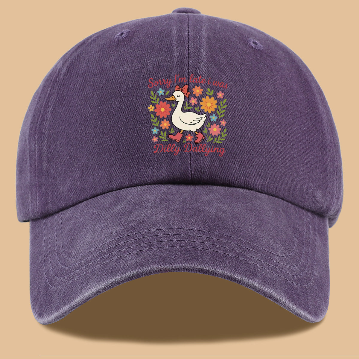 1pc Cute Duck "Sorry I'M Late, I Was Procrastinating" Printed Baseball Cap, Comfortable Breathable Sun Hat, Fashionable And Aesthetic Unisex Baseball Cap, Adjustable Size, Casual Duckbill Cap, Suitable for Picnics, Shopping, Dates, Walks, Vacations