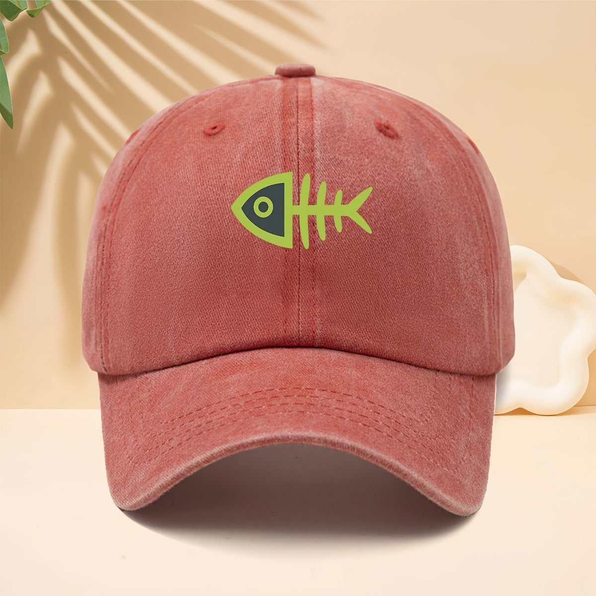 Men' & Women' Fluorescent Green Fishbone Print Trucker Hat - Adjustable Snapback Cap with Curved Brim, Soft Top Suitable for All- Outdoor, Travel, Parties, Casual Wear - Unisex Baseball Cap for Fishing Trips and Daily Use