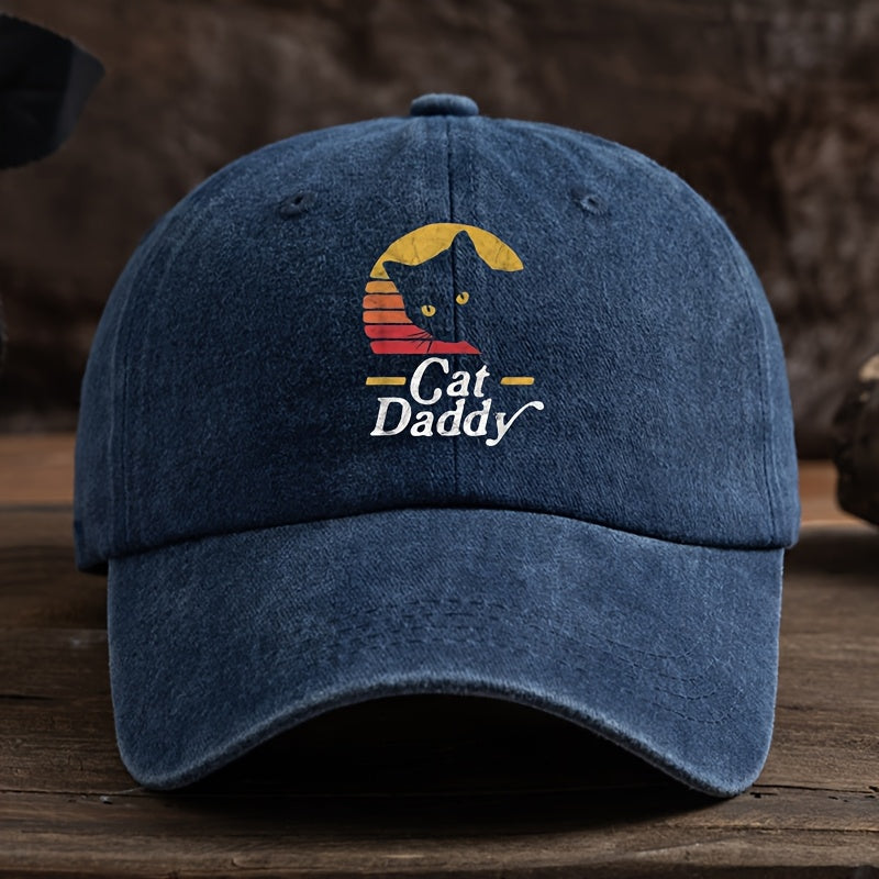 Fun Cat Print Baseball Cap Classic Washed Distressed Retro Curved Brim Hat Outdoor Casual Sports Running Hiking Camping Fishing Hat Soft Comfortable Dad Hat Individual Street Rock Hip-Hop Hat