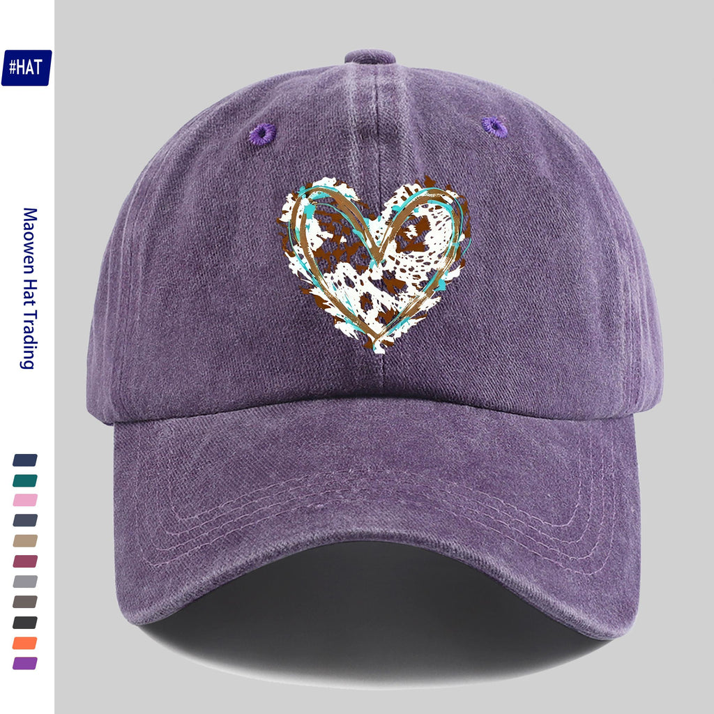 1 Adjustable Baseball Cap, Unisex, Versatile Street Style Fashion Printed Baseball Cap, Washed And Distressed Look Hat, Featuring a Fun Cartoon Heart Print Design, Comfortable And Lightweight, Vintage Street Skateboard Cap