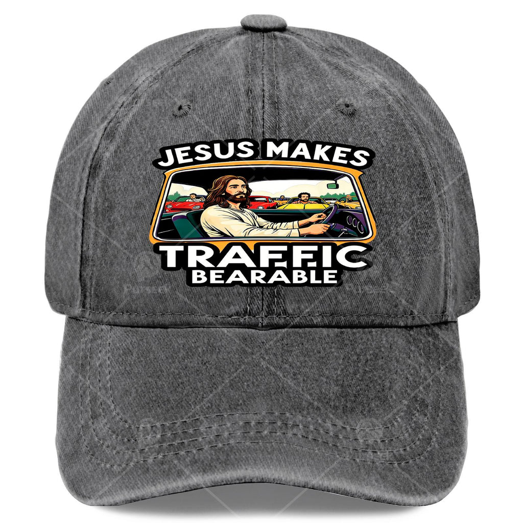 Jesus Makes Traffic Bearable Baseball - Retro Full-Body Print, Lightweight Low-Profile Unisex Hat Suitable for Christmas, Games, 4th of, Casual Wear & Religious Gifts
