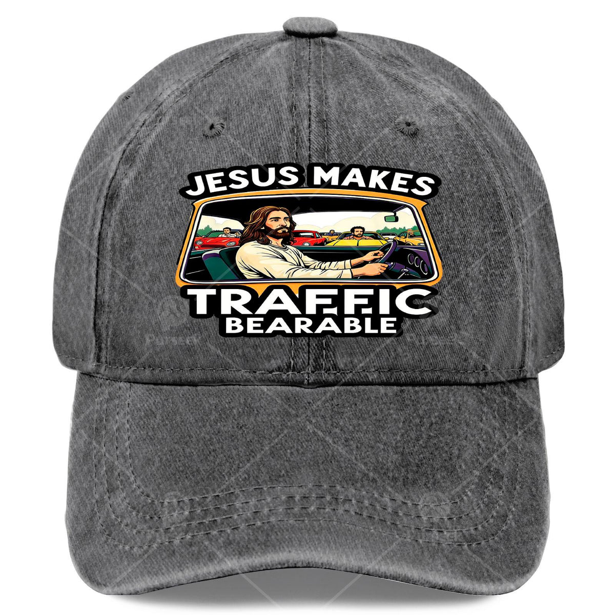 Jesus Makes Traffic Bearable Baseball - Retro Full-Body Print, Lightweight Low-Profile Unisex Hat Suitable for Christmas, Games, 4th of, Casual Wear & Religious Gifts