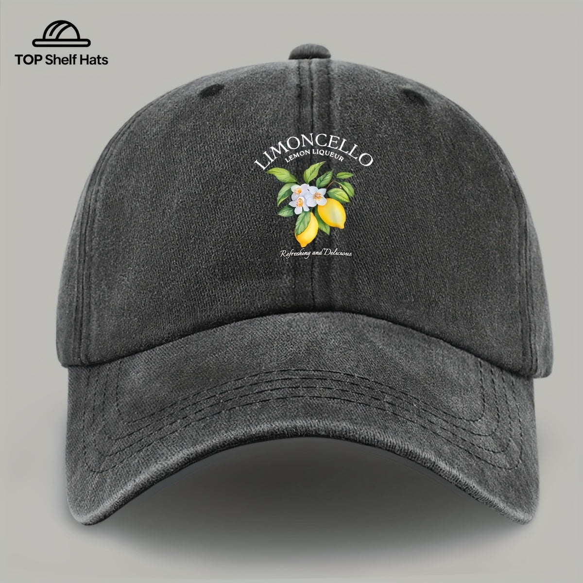 70G Lightweight And Breathable 1pc "Limon Cello" English Print Baseball Cap with Refreshing Lemon Pattern Print, Breathable And Comfortable, Stylish And Beautiful, Black Papa Dad Hat, Adjustable Size, Unisex, Retro Trucker Hat