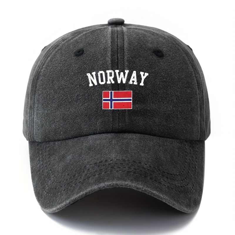 Unisex Norwegian Flag & NORWAY Lettering Vintage Cap - Norway Pride Outdoor Travel Hat, Lightweight Curved Brim, Hand Washable Black Norwegian Flag for &, Casual Wear Accessory (Norwegian Flag)