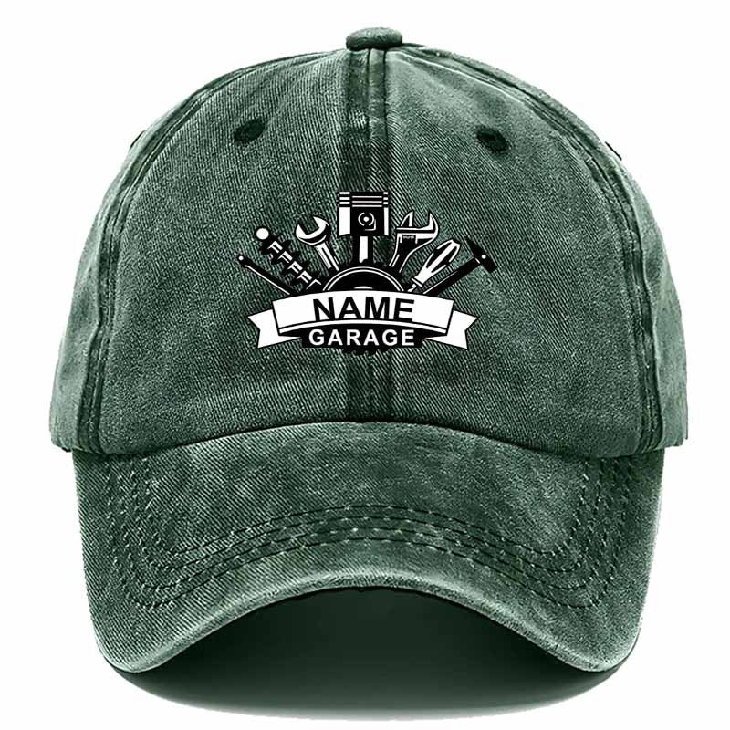 A Tool-Themed Baseball Cap Featuring a Gear Pattern Surrounded by Tools, Perfect for Garage Culture Enthusiasts And Essential for Auto Mechanics
