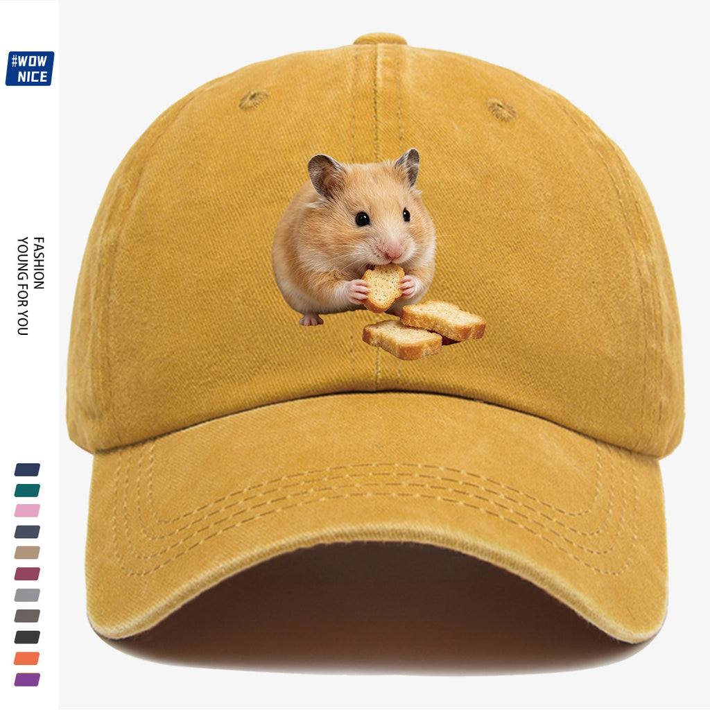 1pc Light Brown Hamster Holding Bread Slice Cute Printed Baseball Cap, Soft And Skin-Friendly Baseball Cap, Lively And Adorable Eye-Catching Men'S Women'S Baseball Cap, Adjustable Size, Casual Daily Hat, Commuting And Shopping Hat