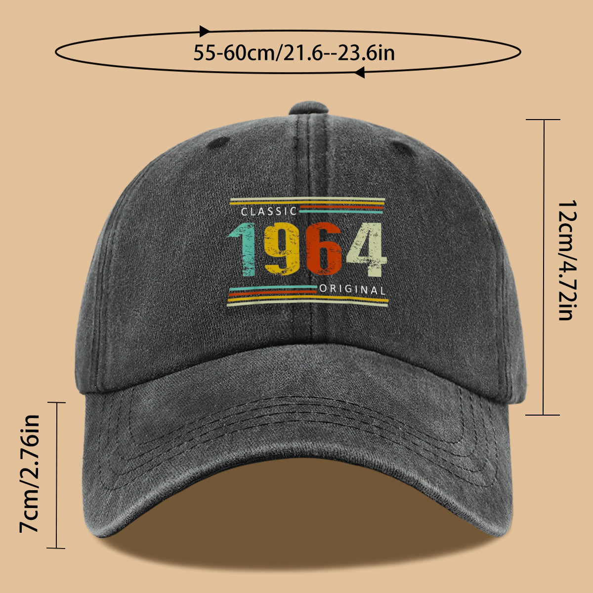 1pc 1964 Original Vintage Print Baseball Cap Suitable for Men & Women, Adjustable Duckbill Hat with Retro, Unisex Outdoor Sun Hat for Sports, Travel, Parties, Camping - Nostalgic, Holidays, Streetwear Fashion