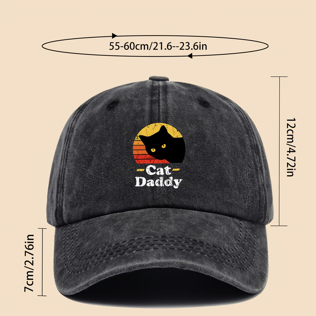 Charming "Cat- for daddy" Printed Baseball Cap, PAPA Retro Curved Brim for dad Hat, Suitable for Both Men And Women in All Seasons, Adjustable Size, Suitable for Most People, Trucker Sun Hat, Ideal Gift for Dad Or Grandpa, Suitable for Leisure