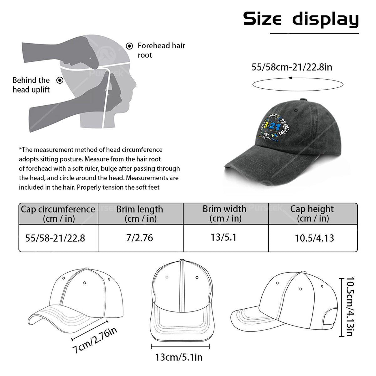 World Down Syndrome Day 3/21 Awareness Cap - Down Syndrome Ribbon, Unisex Adjustable Baseball Hat with Rainbow Print, Machine Washable for Awareness Month & Year-Round Advocacy Gifts Suitable for Men and Women