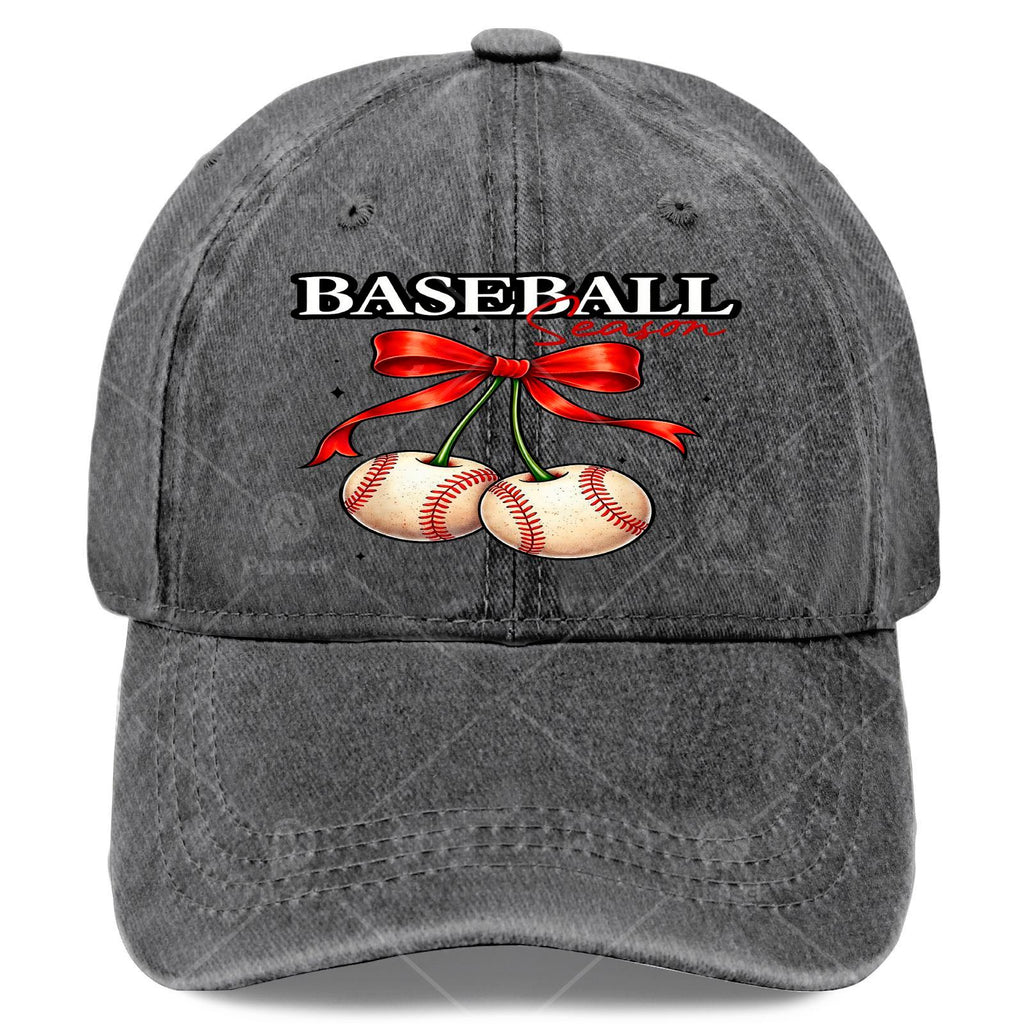 Unisex Vintage Washed Baseball Cap with Cherry Bow, Suitable for Baseball Season
