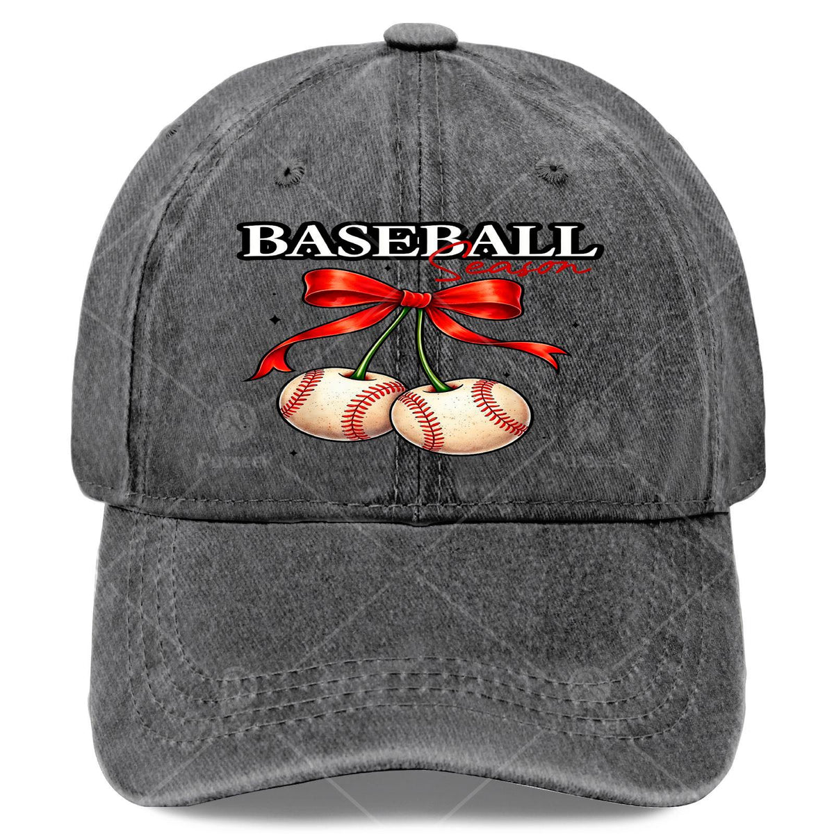 Unisex Vintage Washed Baseball Cap with Cherry Bow, Suitable for Baseball Season