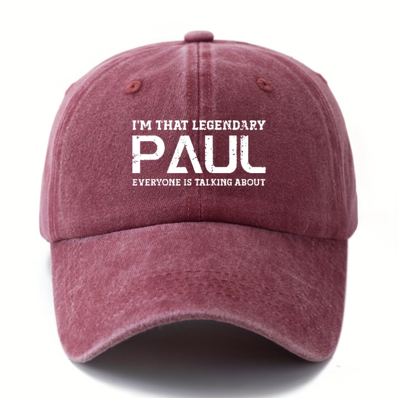 LEGENDARY PAUL" Baseball Cap - Men's Classic  Washed Hat, Outdoor Fishing Trucker Cap
