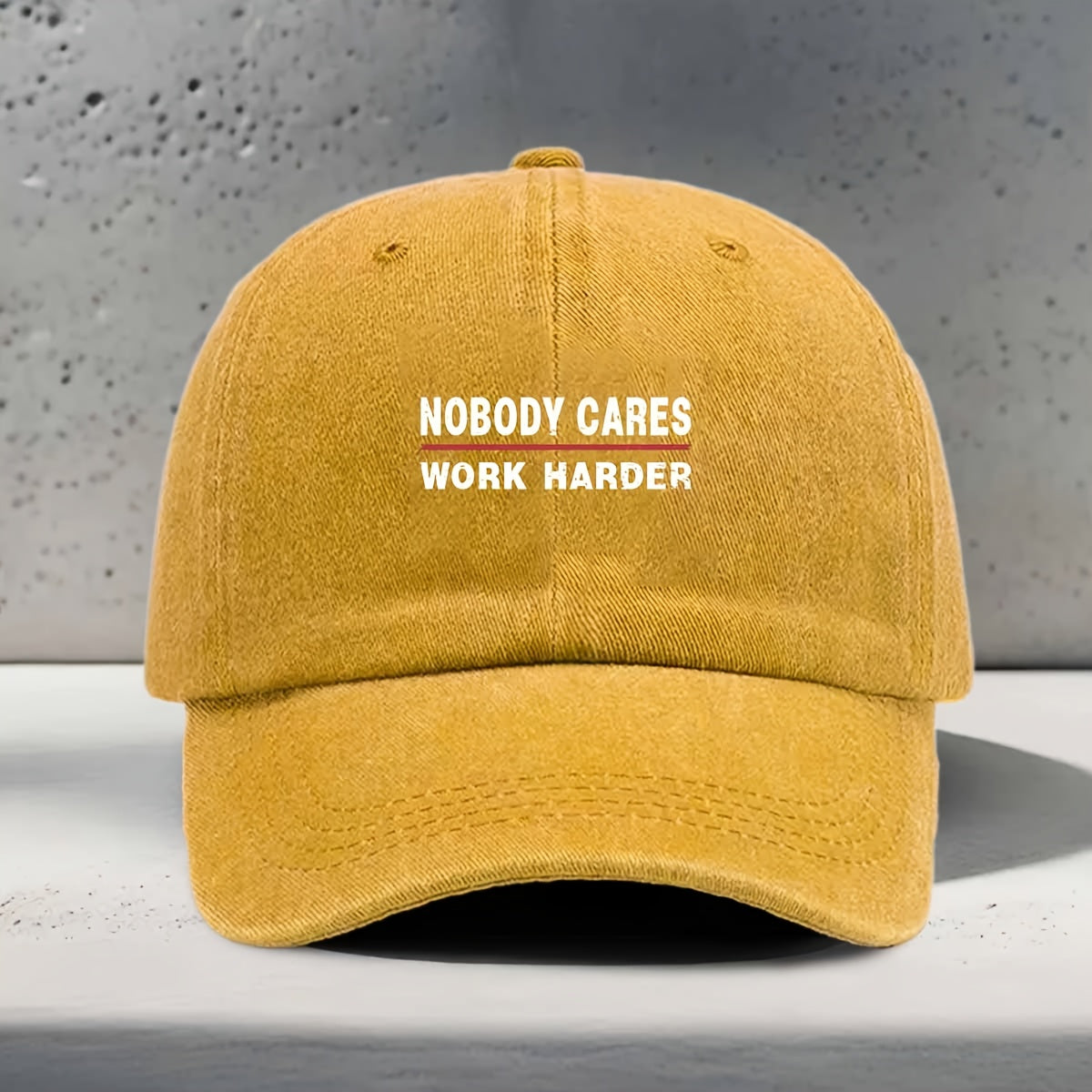 Women's Baseball Cap with "NOBODY CARES WORK HARDER" English Print, Inspirational Motivational Slogan, , Trendy, Fashionable, Versatile, Casual, and Simple. Unisex Duckbill Cap for Daily Outings, Work Commutes, Outdoor Sports, Fitness, Yoga