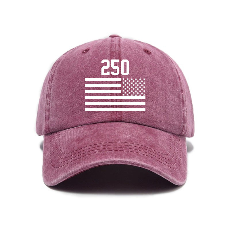 Washed Distressed Printed Baseball Cap Adult All-Match Vintage 250Th Anniversary Print Washed Distressed Soft Brim Sun Hat Unisex Trendy Baseball Cap