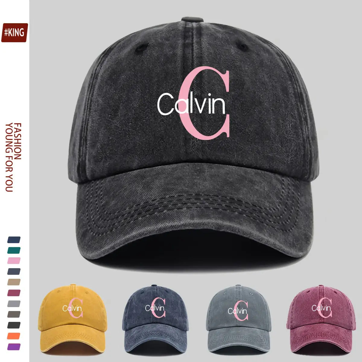 1pc Pink "Calvin" Logo Printed Retro Baseball Cap - Japanese Easy Fresh Style, Comfortable And Breathable with Adjustable Size, Unisex Street Skateboard Cap, Perfect for Outdoor Activities Like Hiking, Travel, Golf, Beach Parties, And Fishing
