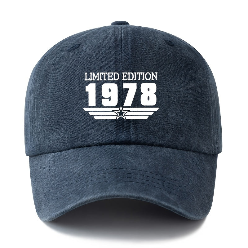 A Unisex Fashion Versatile Printed LIMITED EDITION 1978 Baseball Cap, Classic Retro Washed Outdoor Lightweight Curved Brim Hat, Trucker Baseball Cap, Suitable for Outdoor Vacation Travel Camping And Other Leisure Occasions