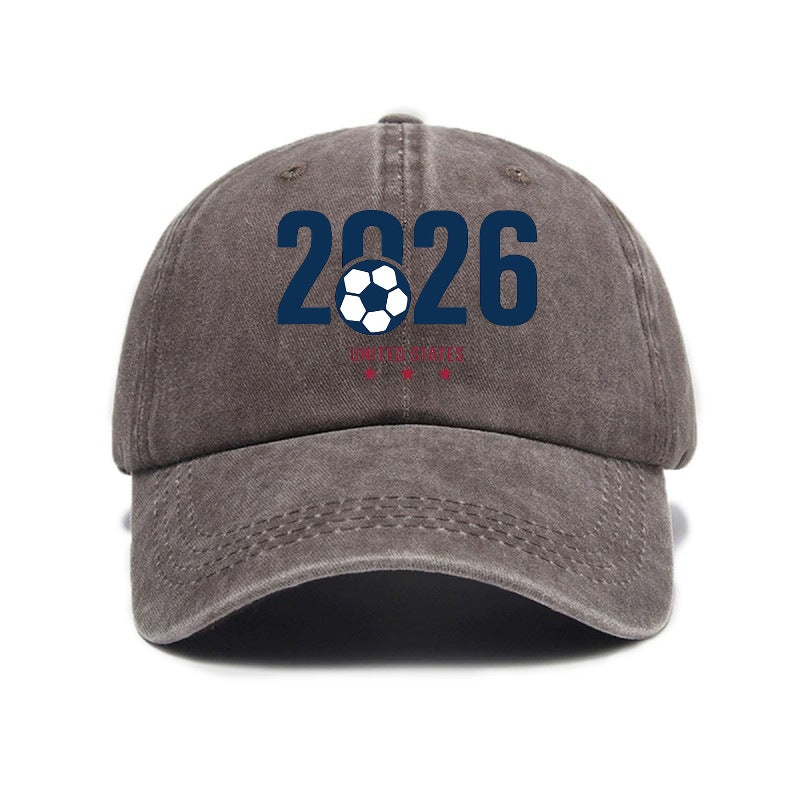 Washed Distressed Printed Baseball Cap Adult Hot Selling Trendy Style 2026 Soccer Print Washed Vintage Distressed Soft Top Cap Unisex