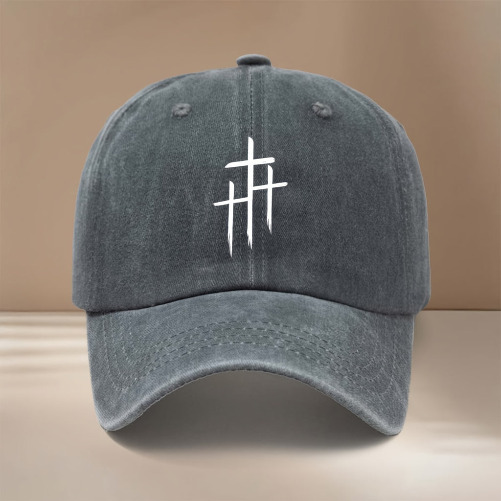 Three Cross Pattern Baseball Cap, Unisex Hip-Hop Style Casual Hat for Parties, Gatherings, and Camping. Comfortable and Lightweight Curved Brim Hat with Versatile Duckbill Design. Simple Outdoor Sports Cap, Six-Panel Fit, Relaxed and Fashionable