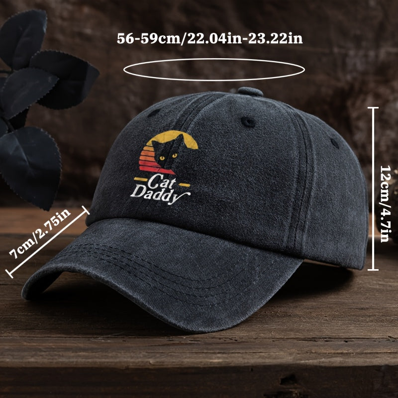 Fun Cat Print Baseball Cap Classic Washed Distressed Retro Curved Brim Hat Outdoor Casual Sports Running Hiking Camping Fishing Hat Soft Comfortable Dad Hat Individual Street Rock Hip-Hop Hat