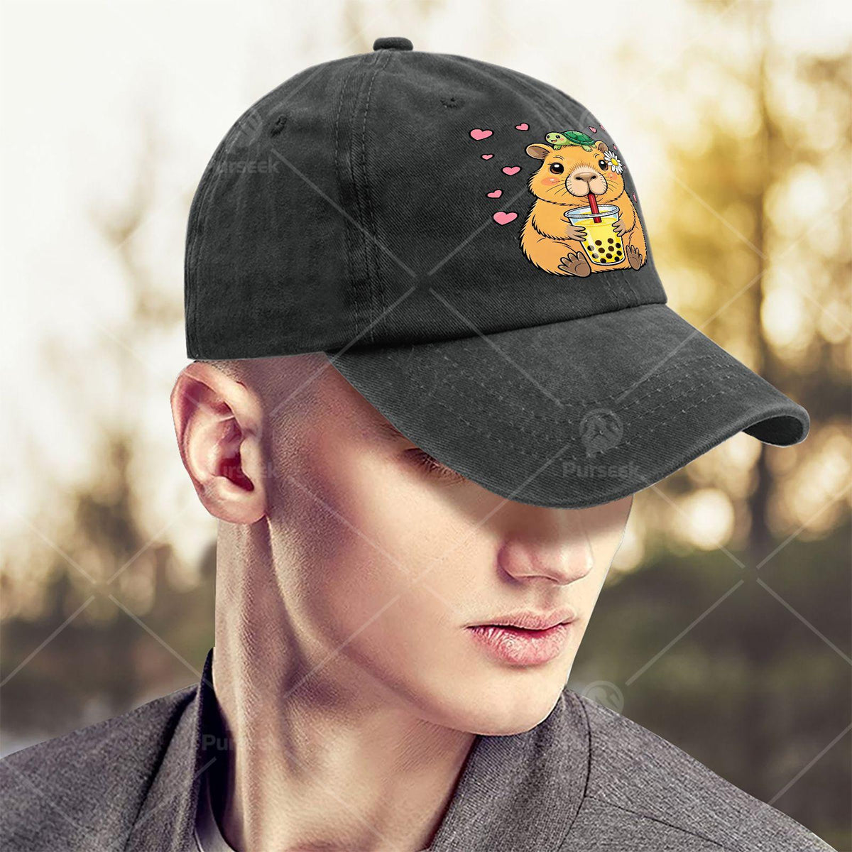 Cute Capybara Turtle Boba Tea Kawaii Anime Y2K Capibara Baseball Hat Unisex Low