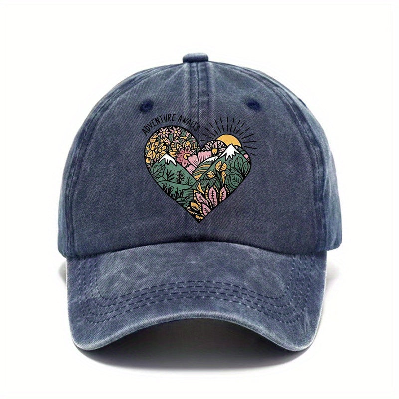 Unisex 100% Baseball Cap, Floral and Mountain View Print, Adjustable Buckle Closure, Lightweight, Breathable, Sun-protective, Ideal for Outdoor Sports and Summer Activities