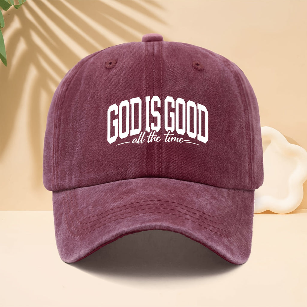 Baseball Cap with 'GOD IS GOOD ALL THE TIME' Pattern, American Street Faith Design Style Curved Brim Cap for Walking, Parties, Dates, Shopping, Vacation, Travel, Dad Hat, All-Season, Adjustable Size, Unisex Casual Hat