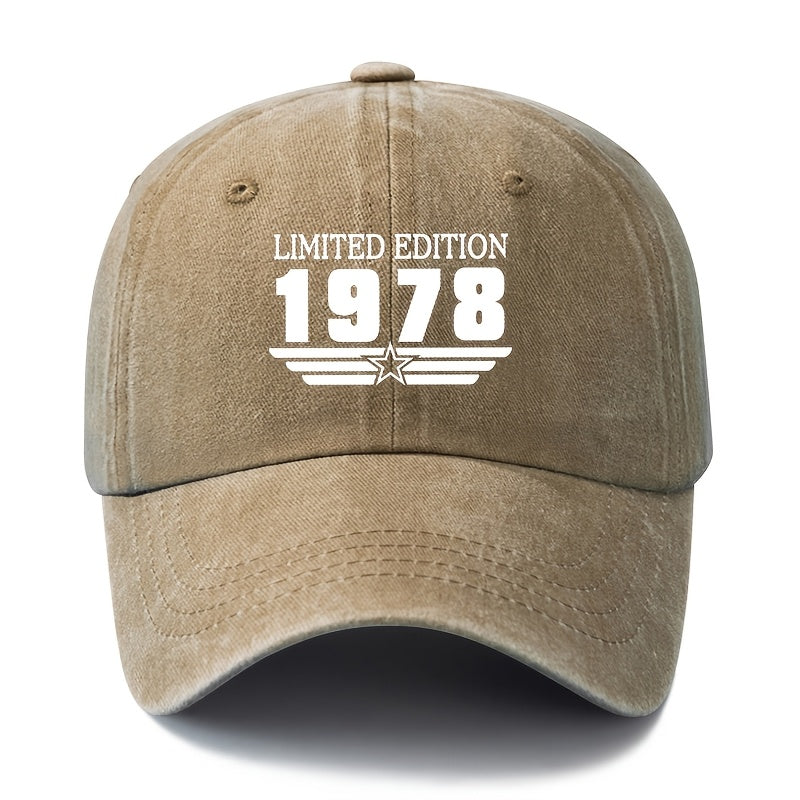 A Unisex Fashion Versatile Printed LIMITED EDITION 1978 Baseball Cap, Classic Retro Washed Outdoor Lightweight Curved Brim Hat, Trucker Baseball Cap, Suitable for Outdoor Vacation Travel Camping And Other Leisure Occasions