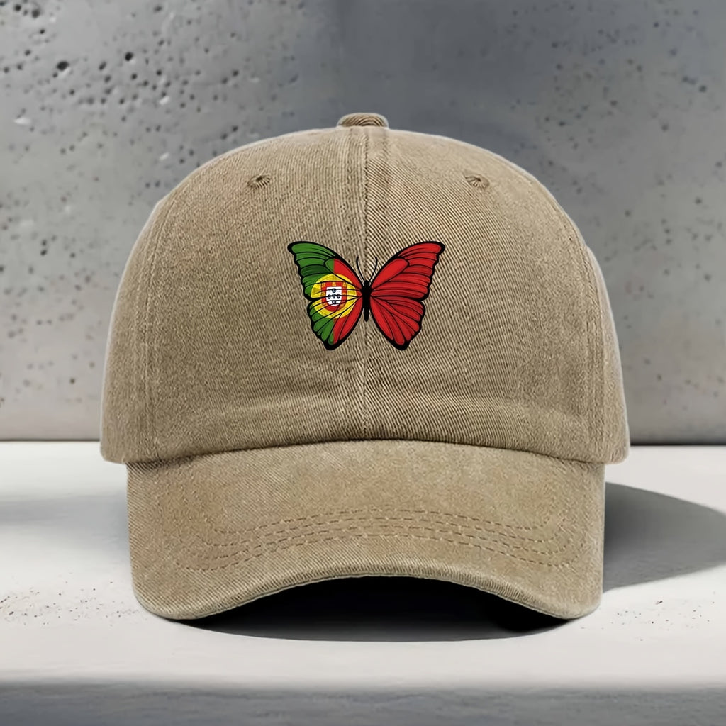 Women'S Baseball Cap Portuguese Flag Element Butterfly Print Classic Trendy Fashion Easy Unisex Dad Hat Travel Vacation Outdoor Sports Multi-Scene Matching Curved Brim Style Casual Lightweight Comfortable Non-Constricting Soft Top Hat