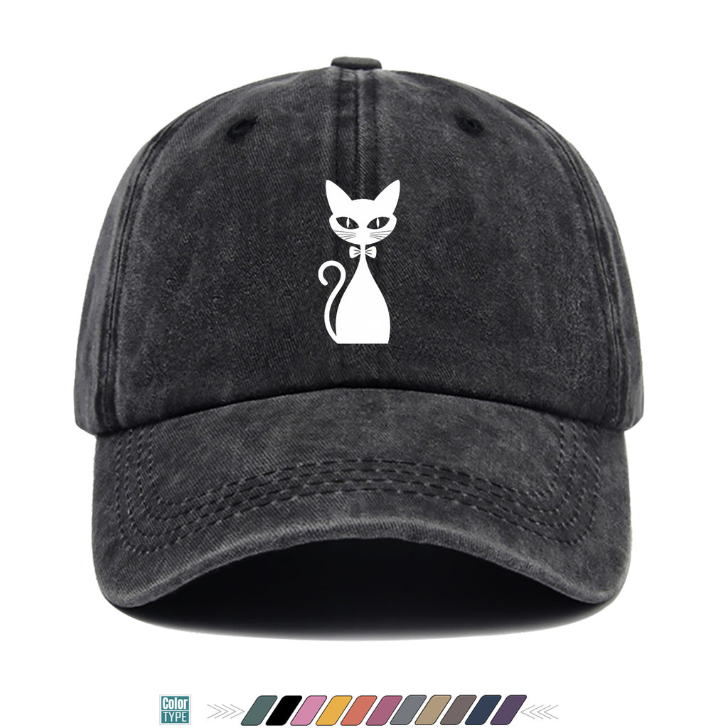 1pc Elegant White Cat Silhouette Printed Baseball Cap, Comfortable Breathable Sun Hat, Fashionable Easy Design, Unisex Adjustable Casual Versatile Duckbill Cap, Suitable for Daily Outings, Cafe Gatherings, Weekend Excursions, Girlfriends' Dates