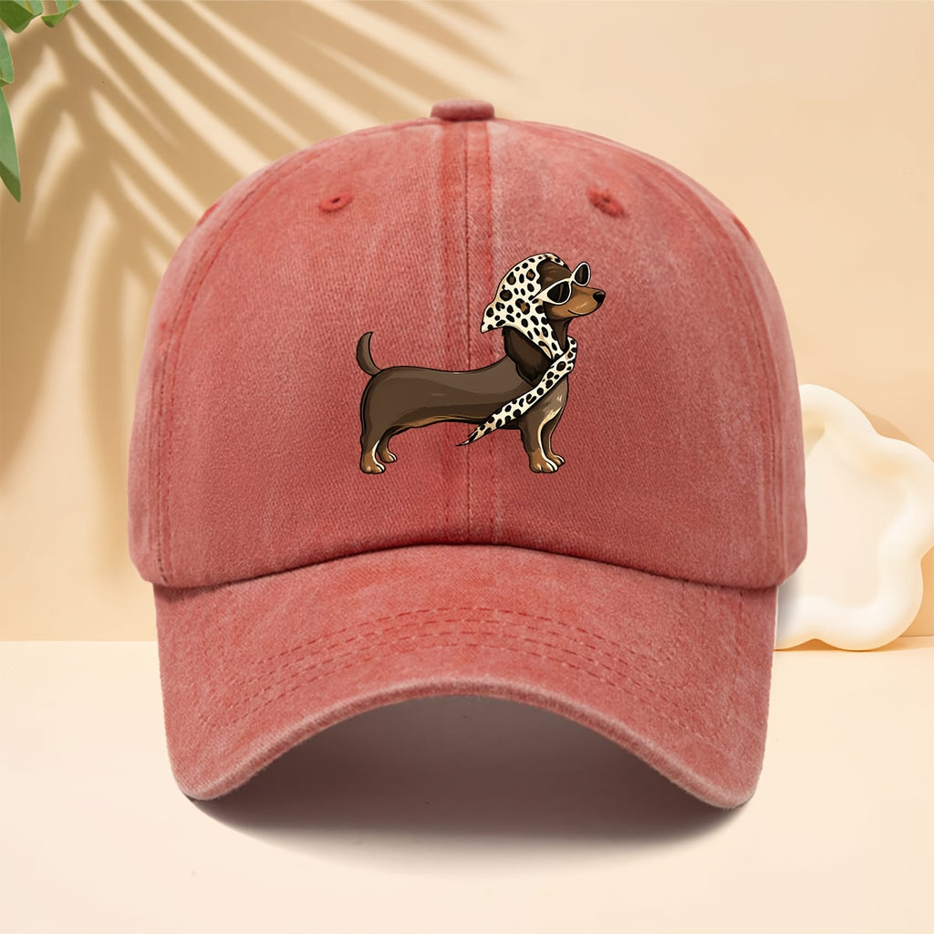 Trendy Cool Sausage Dog Theme Washed Distressed Baseball Cap Trucker Cap Unisex All-Match Fashion Casual Hat All-Season Universal Street Hip-Hop Hat Adjustable Size Soft Top Hat Curved Brim Design Non-Discriminatory Face Shape Suitable for Daily