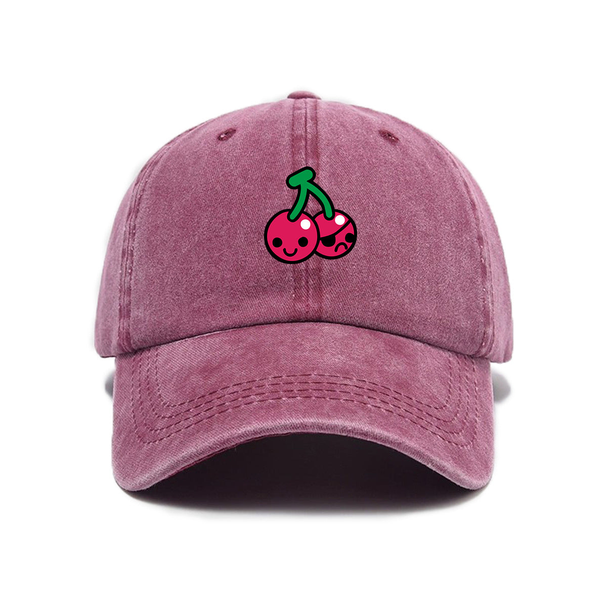 Washed Distressed Printed Baseball Cap Adult Cartoon Cherry Print Washed Distressed Soft Top Baseball Cap Unisex All-Match Outdoor Sun Hat