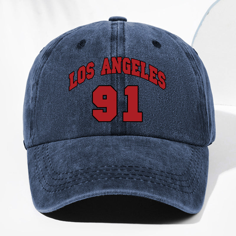 Unisex LOS ANGELES 91 Letter Print Washed Vintage Baseball Cap, Fashionable Sun Outdoor Hat for Men and Women, Adjustable Fit Trucker Hat Suitable for All Seasons and Daily Wear