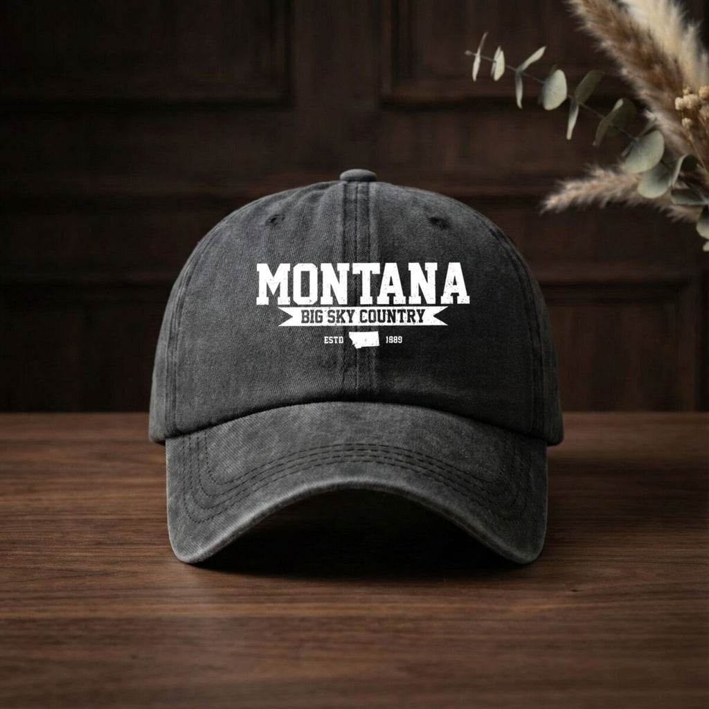 Montana Travel Inspired Big Sky Country Text Design Summer Breathable Universal Trucker Hat Men's Outdoor Fishing Sun Hat Women's Sports Running Printed Baseball Cap Trendy