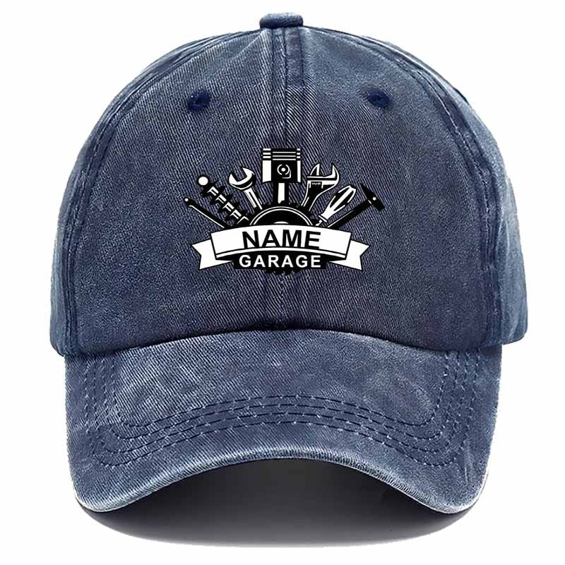 A Tool-Themed Baseball Cap Featuring a Gear Pattern Surrounded by Tools, Perfect for Garage Culture Enthusiasts And Essential for Auto Mechanics