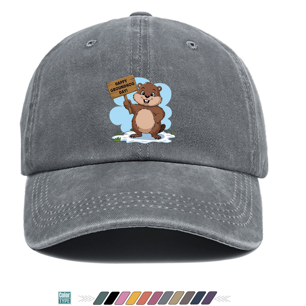 1pc Groundhog Day Theme Cartoon Print Baseball Cap, Happy Groundhog Holding Sign Pattern Sun Hat, Fashion Casual Duckbill Cap, Unisex Adjustable Size, Outdoor Travel Hat, Daily Wear Hat, Holiday Party Hat, Birthday Gift Hat, Friend Gathering Hat