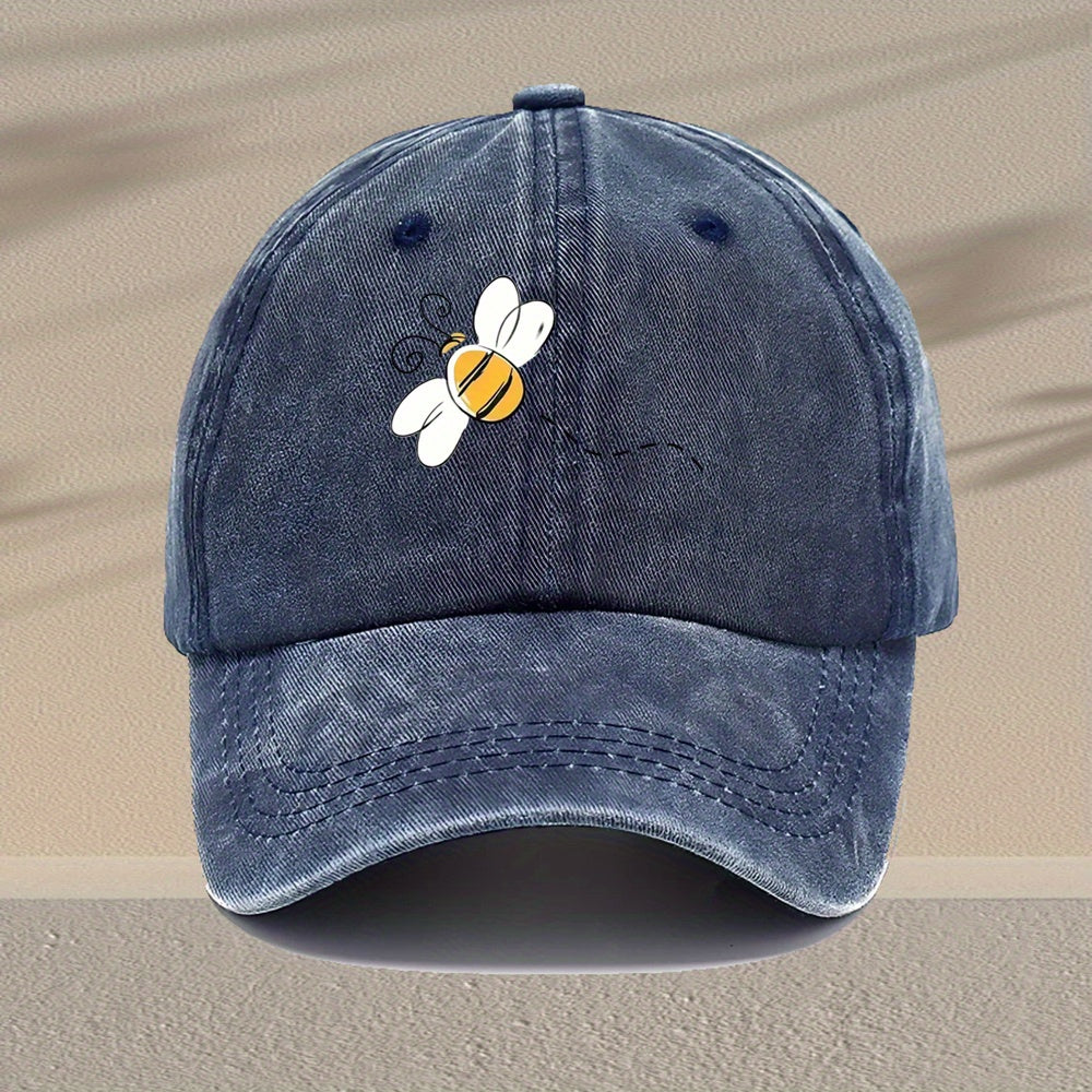 Men's Vintage Bee-Themed Baseball Cap with Beehive & Bee Graphic Print - Adjustable Washed Cap Suitable for Casual,, Outdoor - Machine Washable Hat Gift Choice, Pull String Closure, Various Styles Available