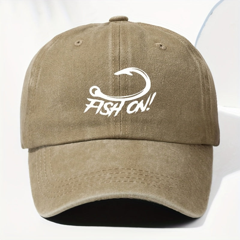 Unisex FISH ON Hook Print Washed Vintage Baseball Cap Fashion Men Women Sun Hat Adjustable Size Trucker Cap Suitable for All Seasons Daily Wear