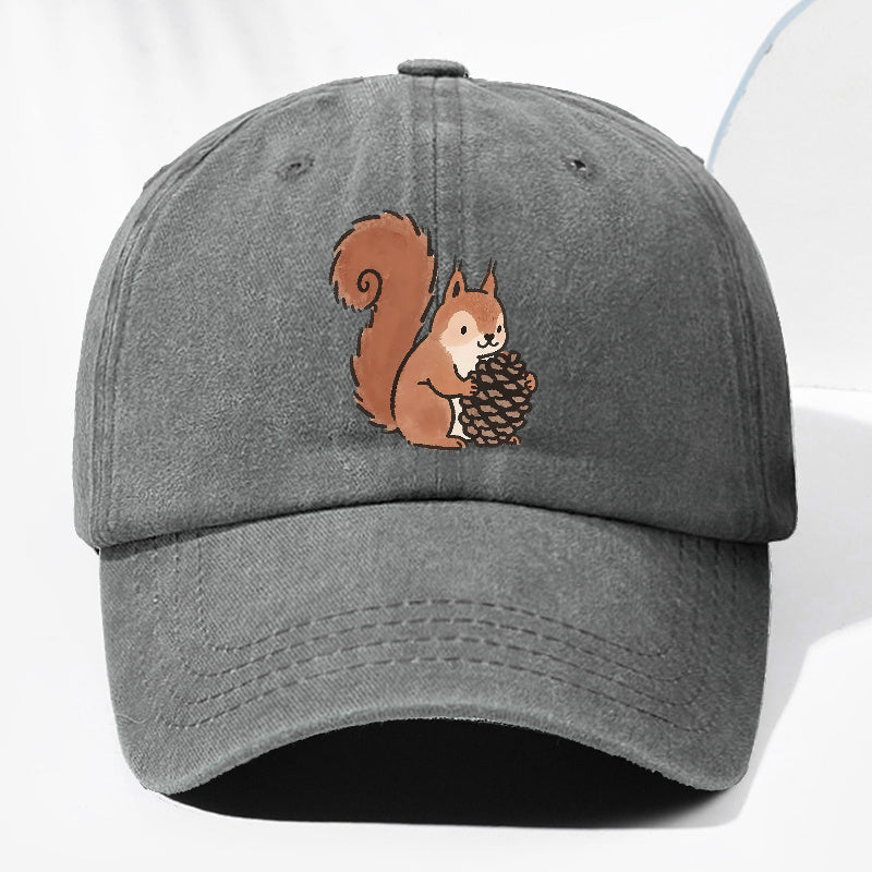 Unisex Squirrel Print Washed Vintage Baseball Cap, Fashionable Sun Outdoor Hat for Men and Women, Adjustable Trucker Hat Suitable for All Seasons and Daily Wear