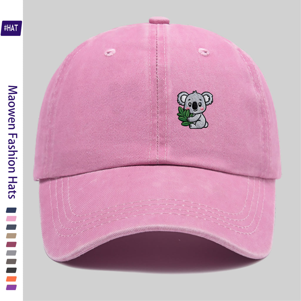 Cartoon-Style Koala Pattern Printed Washed Baseball Cap, New Vintage-Style Baseball Cap for Summer, Unisex Lightweight Outdoor Cap, Suitable for All Seasons, Travel And Casual Wear, Adjustable Size Trucker Cap, Ideal for Sports Enthusiasts