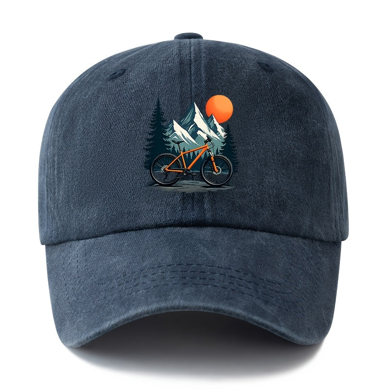 Unisex Fashion Versatile Printed Sunset Bicycle Baseball Cap, Classic Retro Washed Outdoor Lightweight Curved Cap, Trucker Hat, Suitable for Outdoor Vacation Travel Camping And Casual Occasions, Holiday Party Hip-Hop Hat